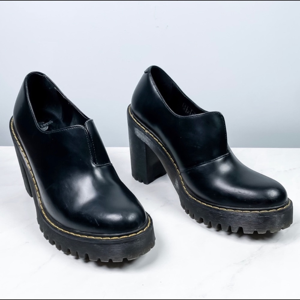 Dr Martens Black Leather Cordelia Platform Chunky Heel Ankle Boot